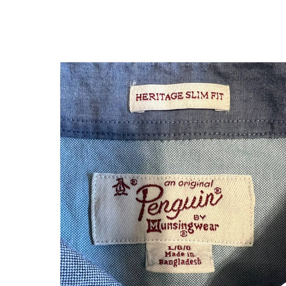 An Original Penguin Blue Heritage Slim Fit Short Sleeved Button Down Size L - Picture 4 of 6